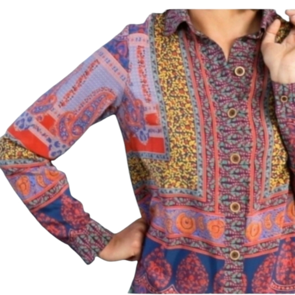 Anthropologie x Maeve Casablanca Silk Shirt Dress Mixed Print Size 0 - Picture 6 of 16